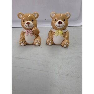 Vintage 1984 Geo Z Lefton Teddy Bear Salt and Pepper Shakers Set Ceramic Glossy
